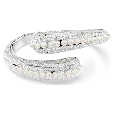Sublima 闊手鐲, 水晶珍珠, 圓形切割, 白色, 鍍白金色 - Swarovski, 5692106