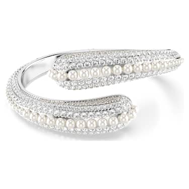 Sublima 闊手鐲, 水晶珍珠, 圓形切割, 白色, 鍍白金色 - Swarovski, 5692106