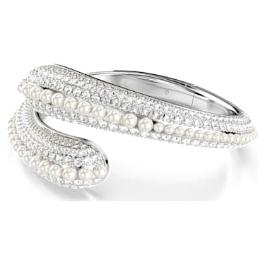 Brazalete Sublima, Crystal Pearl, Talla redonda, Blanco, Baño de rodio - Swarovski, 5692106