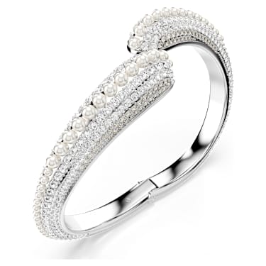 Sublima 闊手鐲, 水晶珍珠, 圓形切割, 白色, 鍍白金色 - Swarovski, 5692106