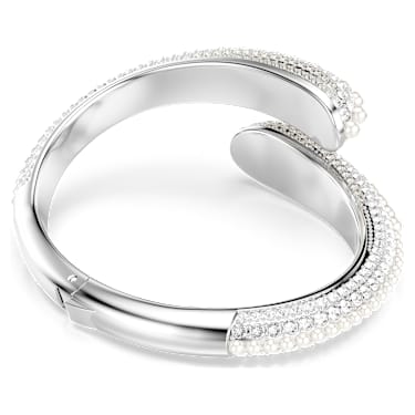 Sublima 闊手鐲, 水晶珍珠, 圓形切割, 白色, 鍍白金色 - Swarovski, 5692106