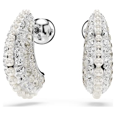 Sublima 드롭 이어링, 크리스털 펄, 라운드 컷, 스몰, 화이트, 로듐 플래팅 - Swarovski, 5692107