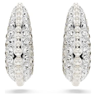 Sublima 드롭 이어링, 크리스털 펄, 라운드 컷, 스몰, 화이트, 로듐 플래팅 - Swarovski, 5692107