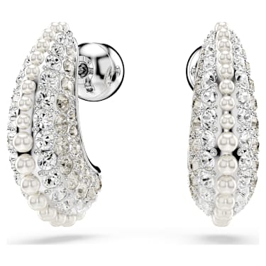 Sublima 드롭 이어링, 크리스털 펄, 라운드 컷, 스몰, 화이트, 로듐 플래팅 - Swarovski, 5692107
