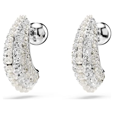 Sublima 드롭 이어링, 크리스털 펄, 라운드 컷, 스몰, 화이트, 로듐 플래팅 - Swarovski, 5692107