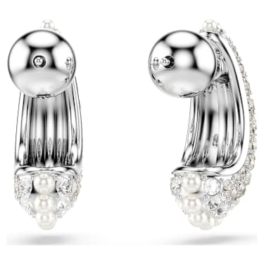 Sublima 水滴形耳環, 水晶珍珠, 圓形切割, 細碼, 白色, 鍍白金色 - Swarovski, 5692107