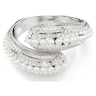 Sublima cuff, Statement, Crystal pearl, Round cut, White, Rhodium plated - Swarovski, 5692108