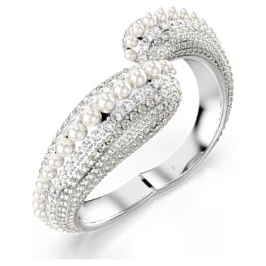 Sublima cuff, Statement, Crystal pearl, Round cut, White, Rhodium plated - Swarovski, 5692108