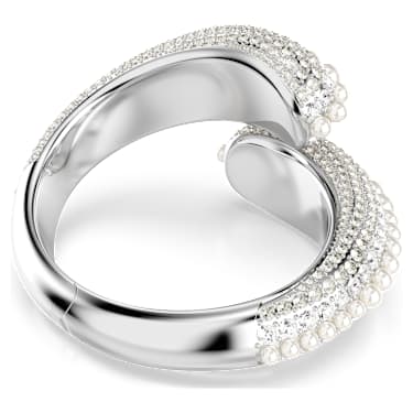 Sublima cuff, Statement, Crystal pearl, Round cut, White, Rhodium plated