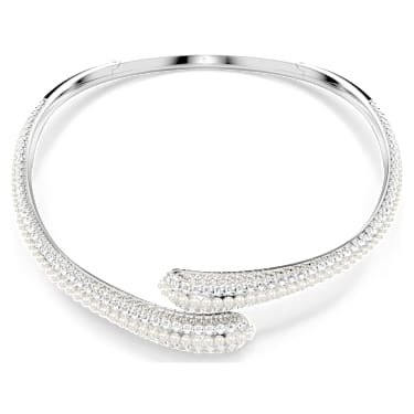 Sublima 項鏈, 水晶珍珠, 圓形切割, 白色, 鍍白金色 - Swarovski, 5692110