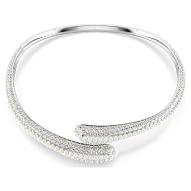 Collana Sublima, Crystal Pearl, Taglio Round, Bianca, Placcato rodio - Swarovski, 5692110