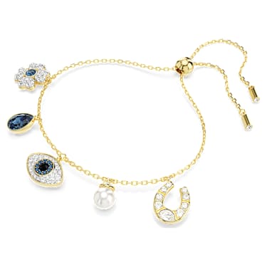Symbolica 手鏈, 水晶珍珠, 幸運草、邪眼和馬蹄鐵, 藍色, 鍍金（金色飾面） - Swarovski, 5692162