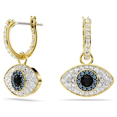 Symbolica drop earrings, Evil eye, Medium, Blue, 18K gold finish - Swarovski, 5692163