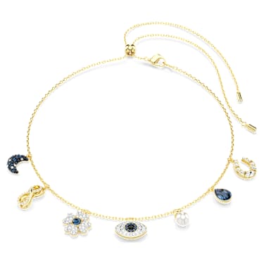 Symbolica 束颈项链, 月亮、无限、幸运草、恶魔之眼和马蹄铁, 蓝色, 镀金色调 - Swarovski, 5692164