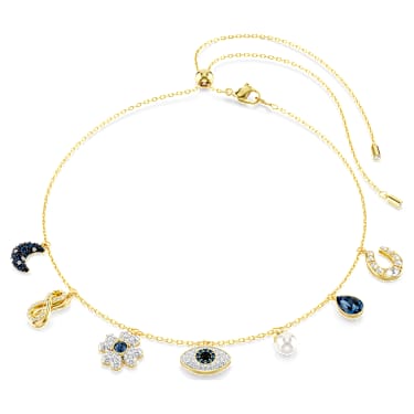 Symbolica 束颈项链, 月亮、无限、幸运草、恶魔之眼和马蹄铁, 蓝色, 镀金色调 - Swarovski, 5692164
