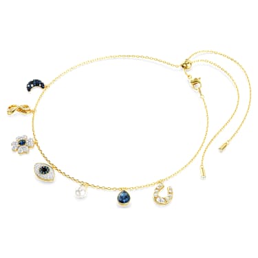 Symbolica Halsband, Kristallperle, Mond, Unendlichkeitssymbol, Glücksklee, Augensymbol und Hufeisen, Blau, Goldlegierungsschicht - Swarovski, 5692164