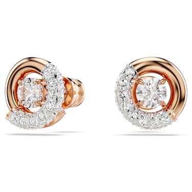 Dextera 耳釘, 圓形切割, 白色, 鍍玫瑰金色調 - Swarovski, 5692258