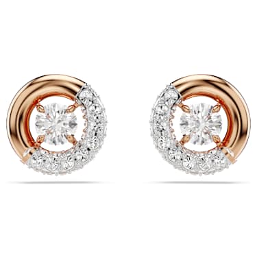 Dextera 耳钉, 圆形切割, 白色, 玫瑰金色饰面 - Swarovski, 5692258