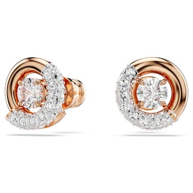 Dextera 耳钉, 圆形切割, 白色, 玫瑰金色饰面 - Swarovski, 5692258