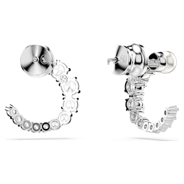 Cercei rotunzi Matrix, Perlă de cristal,Tăietură rotundă, Albi, Placat cu rodiu - Swarovski, 5692260
