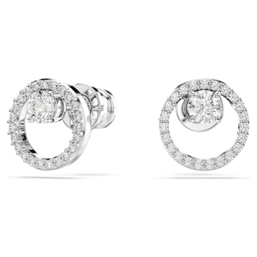 Constella stud earrings, Round cut, White, Rhodium plated - Swarovski, 5692262