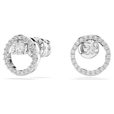 Constella stud earrings, Round cut, White, Rhodium plated - Swarovski, 5692262