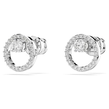Constella stud earrings, Round cut, White, Rhodium plated - Swarovski, 5692262