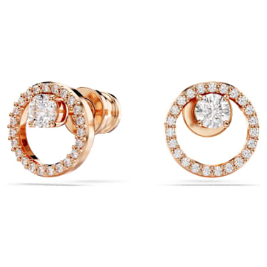 Constella 耳釘, 圓形切割, 白色, 18K 金（玫瑰金色）飾面 - Swarovski, 5692263
