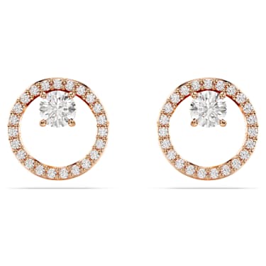 Constella stud earrings, Round cut, White, Rose gold-tone plated - Swarovski, 5692263