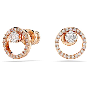 Constella stud earrings, Round cut, White, Rose gold-tone plated - Swarovski, 5692263