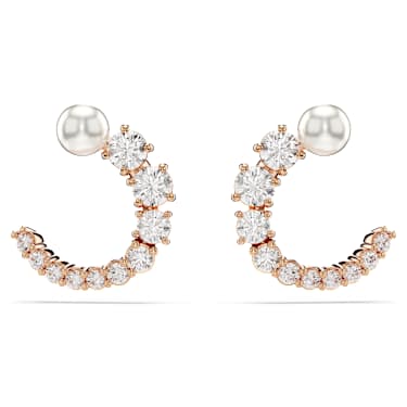 Anneaux d'oreilles Matrix, Perle de cristal, Taille ronde, Blanches, Doré à l’or rose 18 carats (750/1000) - Swarovski, 5692264