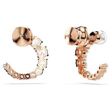 Matrix hoop earrings, Crystal pearl, Round cut, White, Rose gold-tone plated - Swarovski, 5692264