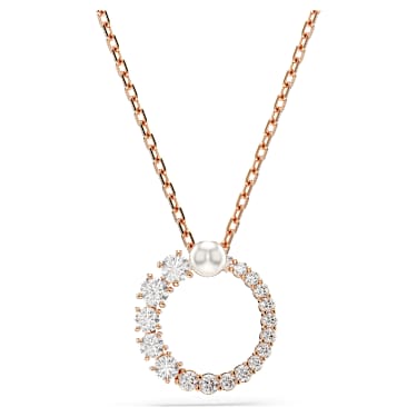 Matrix Kolye, Kristal inci, Yuvarlak kesim, Beyaz, 18k pembe altın rengi yüzey - Swarovski, 5692265