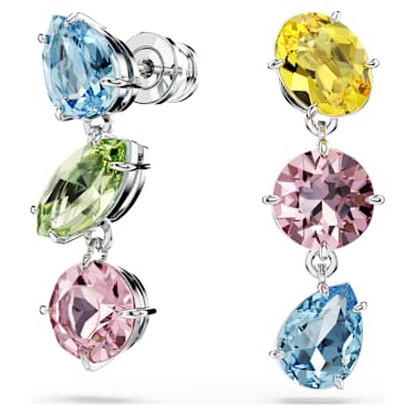Gema drop earrings, Asymmetrical design, Mixed cuts, Multicolored, Rhodium plated - Swarovski, 5692406