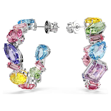 Gema 大圈耳環, 非對稱設計, 混合式切割, 細碼, 漸層色, 鍍白金色 - Swarovski, 5692412