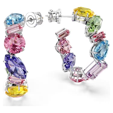 Gema 후프 이어링, 비대칭 디자인, 믹스 컷, 스몰, 멀티컬러, 로듐 플래팅 - Swarovski, 5692412