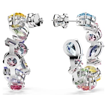 Gema 大圈耳環, 非對稱設計, 混合式切割, 細碼, 漸層色, 鍍白金色 - Swarovski, 5692412