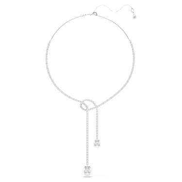 Matrix Y形項鏈, 水晶珍珠, 圓形切割, 白色, 鍍白金色 - Swarovski, 5692416