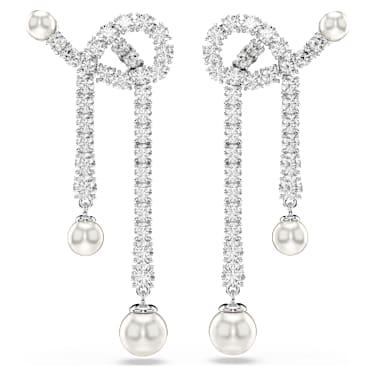 Matrix Drop-Ohrhänger, Kristallperle, Rundschliff, Weiß, Rhodiniert - Swarovski, 5692417