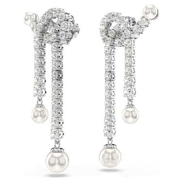 Matrix Drop-Ohrhänger, Kristallperle, Rundschliff, Weiß, Rhodiniert - Swarovski, 5692417