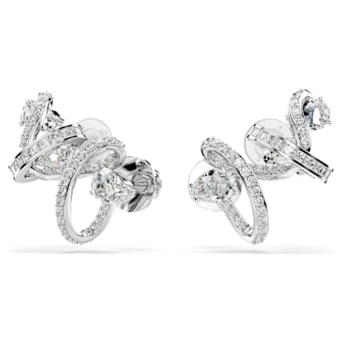Hyperbola ear cuff, Verschillende slijpvormen, Wit, Rodium toplaag - Swarovski, 5692424