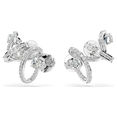 Pendiente ear cuff Hyperbola, Tallas mixtas, Blanco, Baño de rodio - Swarovski, 5692424