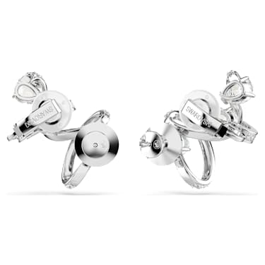 Hyperbola ear cuff, Verschillende slijpvormen, Wit, Rodium toplaag - Swarovski, 5692424