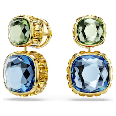 Viseči uhani Chroma, Blazinasti rez, Večbarvni, PVD zlatega odtenka - Swarovski, 5692492