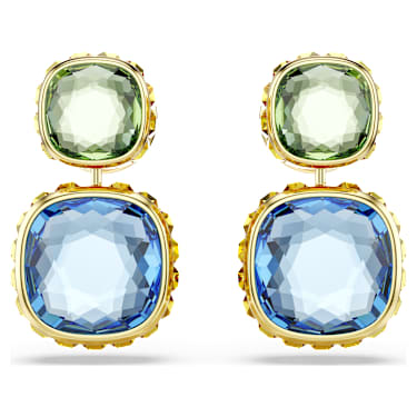 Pendants d'oreilles Chroma, Taille coussin, Multicolores, Placage de ton or - Swarovski, 5692492