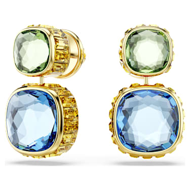 Pendants d'oreilles Chroma, Taille coussin, Multicolores, Placage de ton or - Swarovski, 5692492