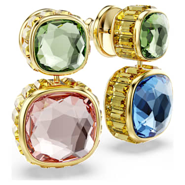 Viseči uhani Chroma, Blazinasti rez, Večbarvni, PVD zlatega odtenka - Swarovski, 5692492