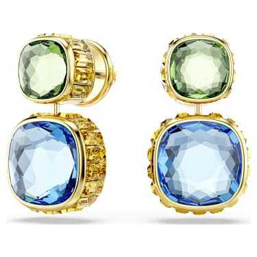 Chroma drop earrings, Cushion cut, Multicolored, Gold-tone plated - Swarovski, 5692492
