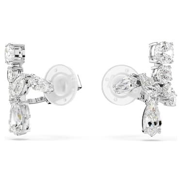 Matrix クリップイヤリング, ミックスカット, ホワイト, ロジウム