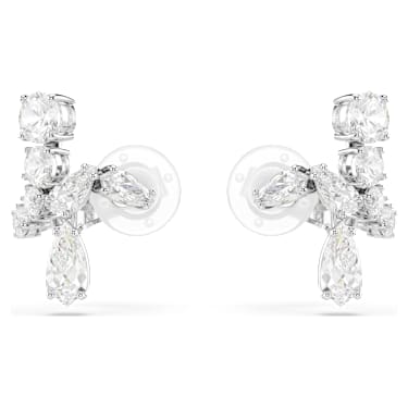 Matrix 夾式耳環, 混合式切割, 白色, 鍍白金色 - Swarovski, 5692523